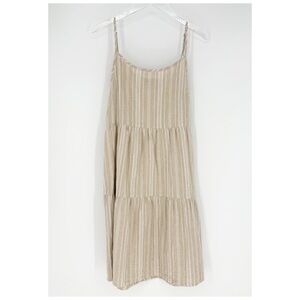 Liz Alig Striped Linen Midi Dress M Tan
